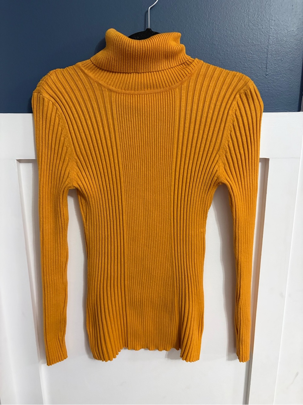 Pink Rose Women's Ribbed Turtleneck Sweater Stretch Mustard Yellow Size Large